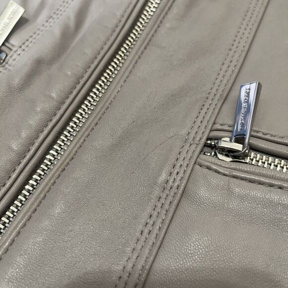 MICHAEL KORS PEARL GRAY LDS LEATHER JACKET MINT POCKET FULL ZIP SIZE Small - Picture 3 of 16